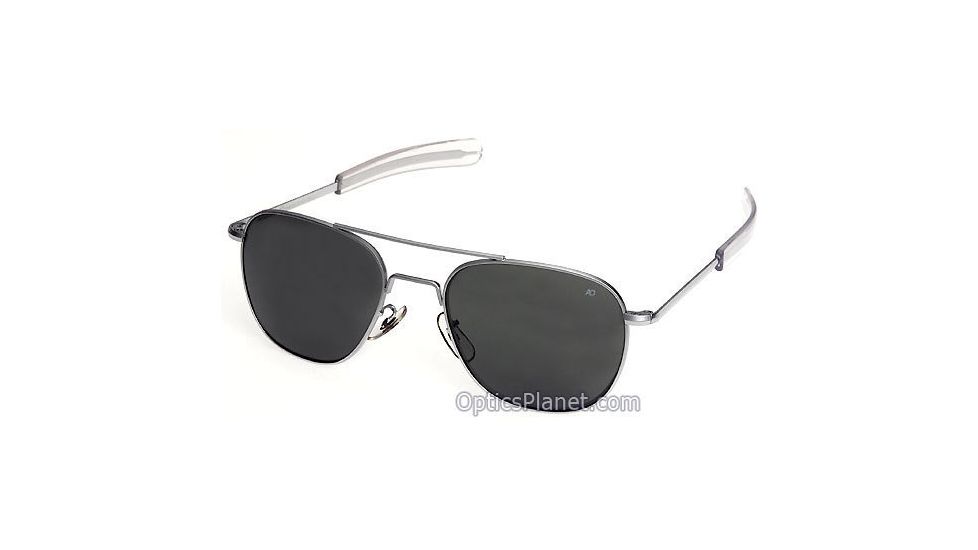 AO Original Pilot Sunglasses, Bayonet, Matte Chrome Frame, True Color Gray Glass Lens, 52mm, OP-252BTCLGYN-P